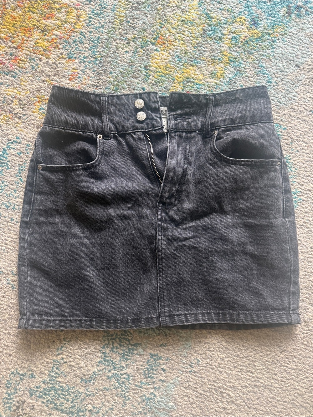 Forever 21 Black Denim Mini Skirt with Double Button Waist